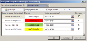 bedingte Formatierungen Regeln