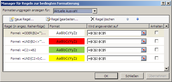 excel bedingte formatierung formel 2 bedingungen