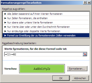 bedingte Formatierung grün